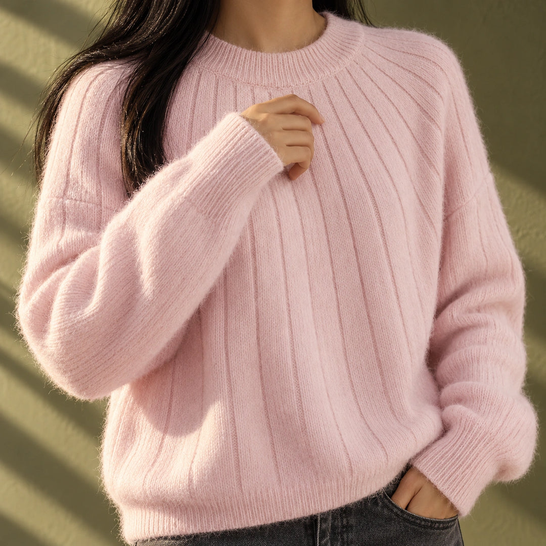 Tina Fluffy Wide Rib Relaxed Sweater - Light Pink