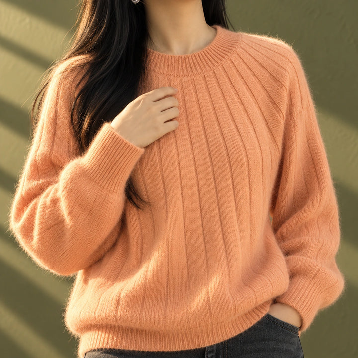 Tina Fluffy Wide Rib Relaxed Sweater - Orange