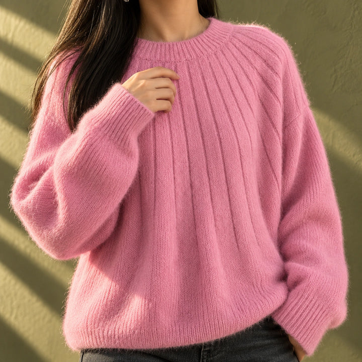 Tina Fluffy Wide Rib Relaxed Sweater - Pink