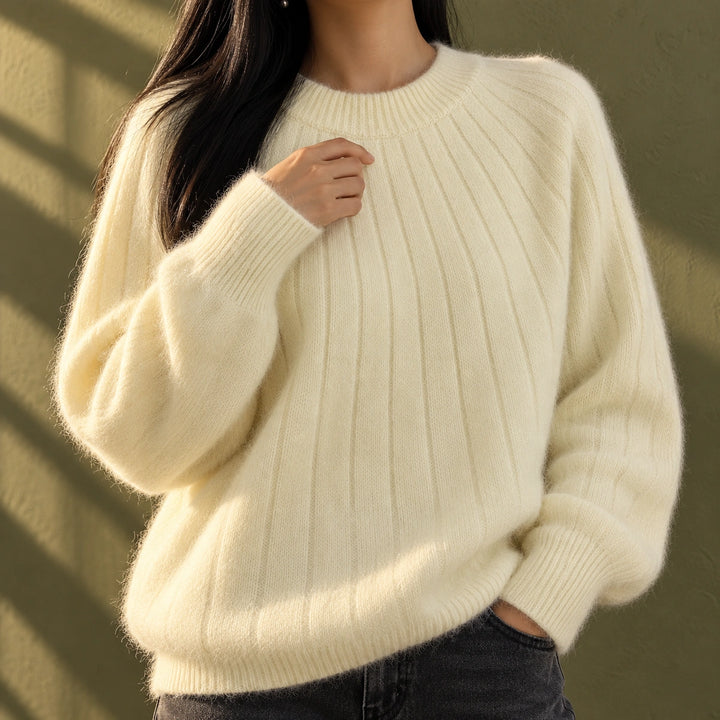 Tina Fluffy Wide Rib Relaxed Sweater - Yellow