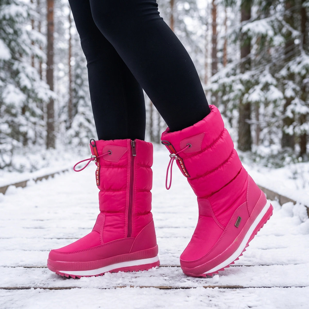 Veronica Waterproof Quilted Drawcord Snow Boots - Pink