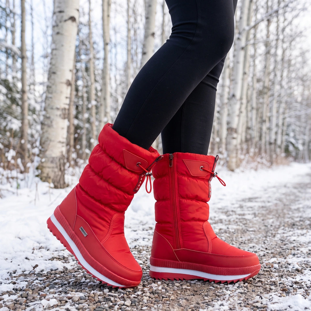Veronica Waterproof Quilted Drawcord Snow Boots - Red