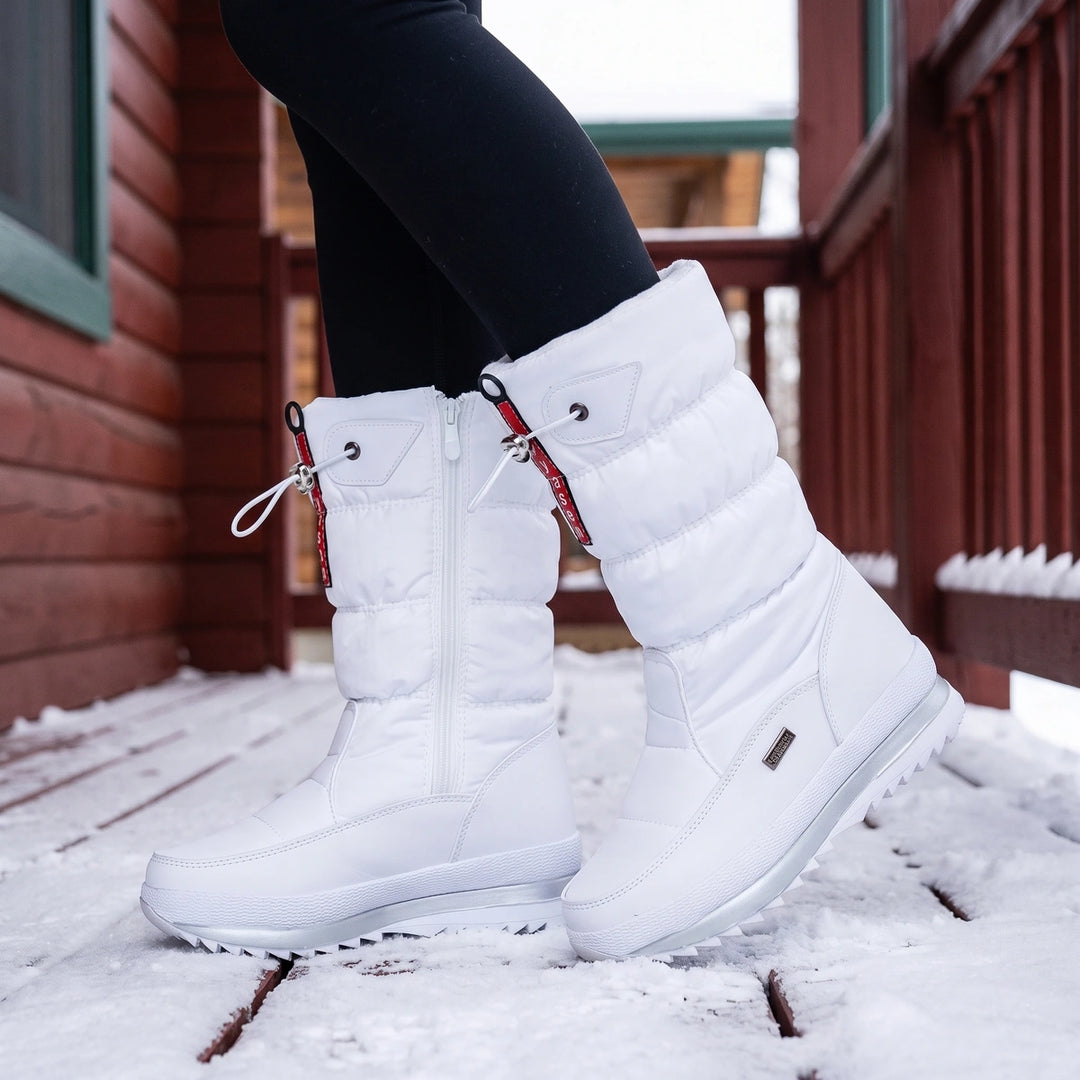 Veronica Waterproof Quilted Drawcord Snow Boots - White