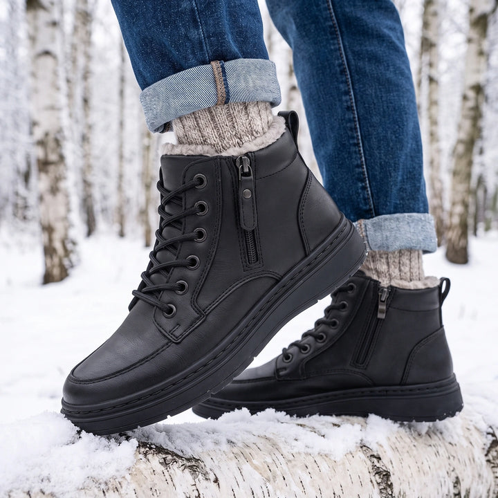 Waldemar Shearling Lined Moc Toe Winter Boots - Black