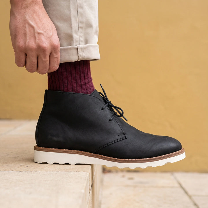Wilhelm Hand Stitched Wavy Wedge Sole Chukka Boots - Black