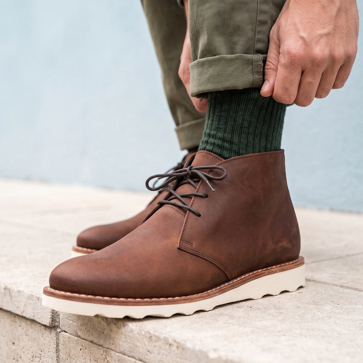 Wilhelm Hand Stitched Wavy Wedge Sole Chukka Boots - Chestnut