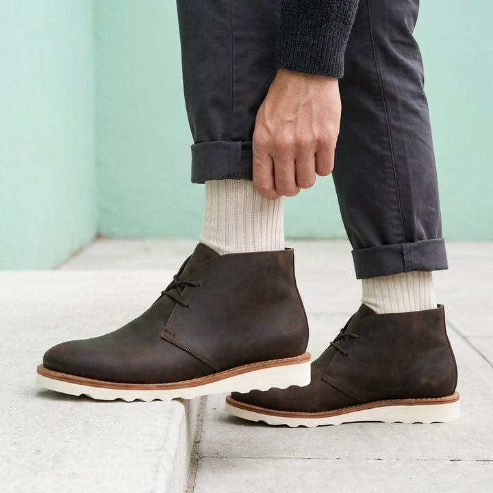 Wilhelm Hand Stitched Wavy Wedge Sole Chukka Boots - Dark Brown