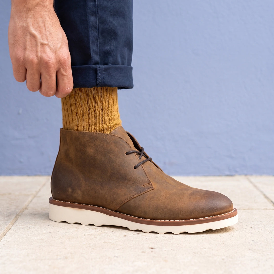 Wilhelm Hand Stitched Wavy Wedge Sole Chukka Boots - Light Brown