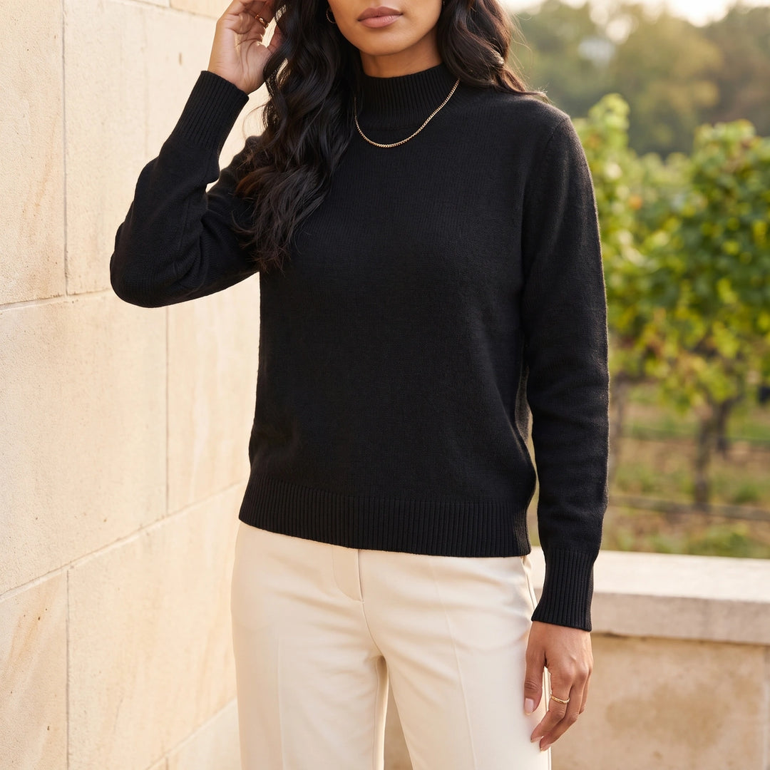 Wilma Soft Knit Mock Neck Relaxed Pullover - Black