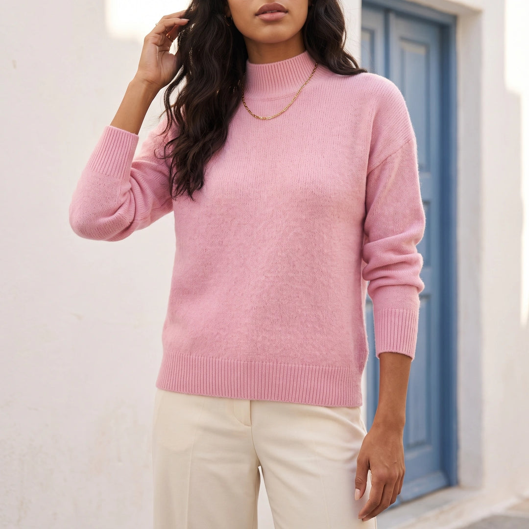 Wilma Soft Knit Mock Neck Relaxed Pullover - Pink
