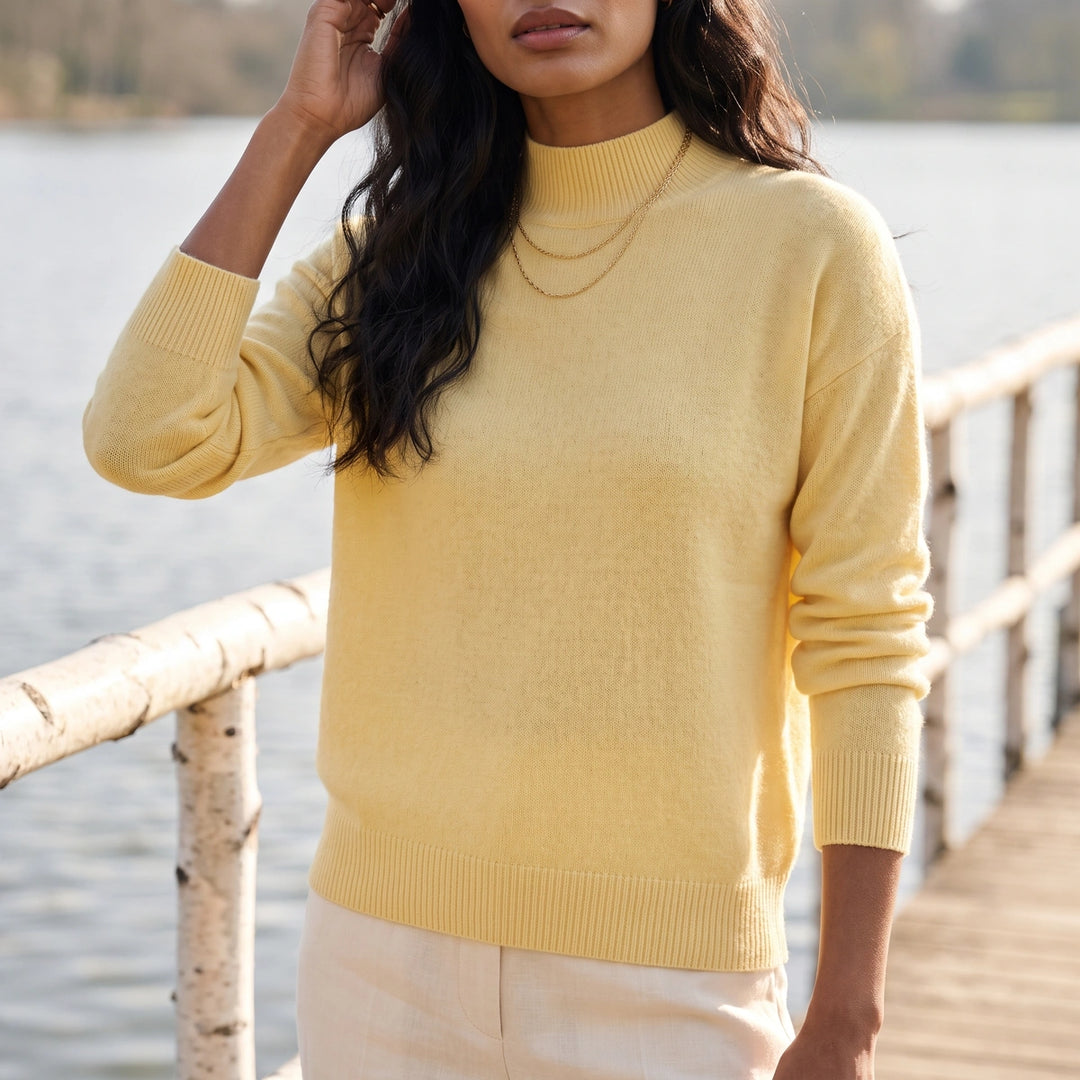 Wilma Soft Knit Mock Neck Relaxed Pullover - Yellow