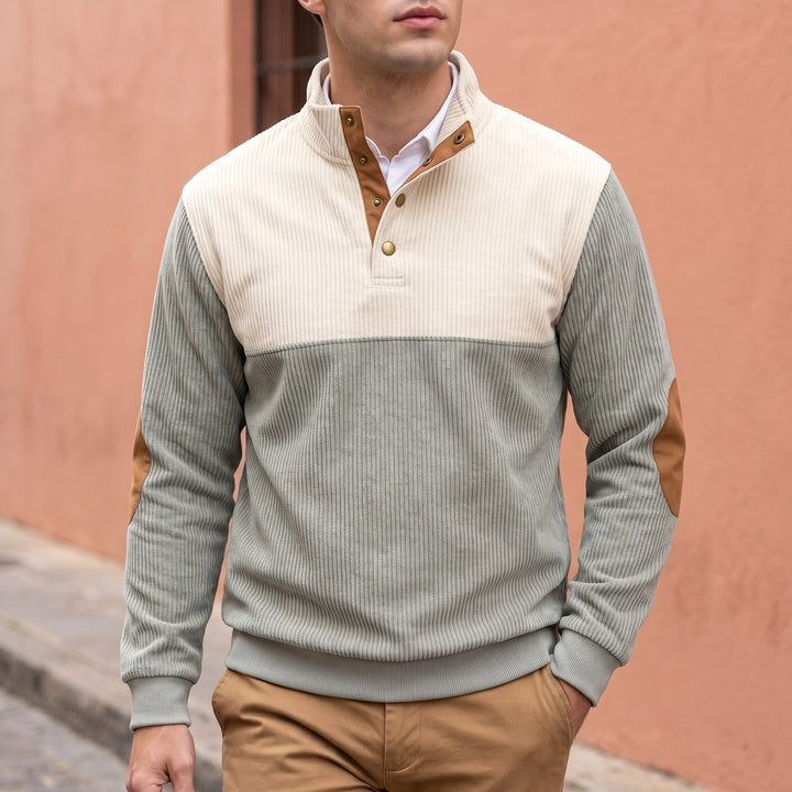 Yorick Two Tone Corduroy Button Placket Sweater - Gray