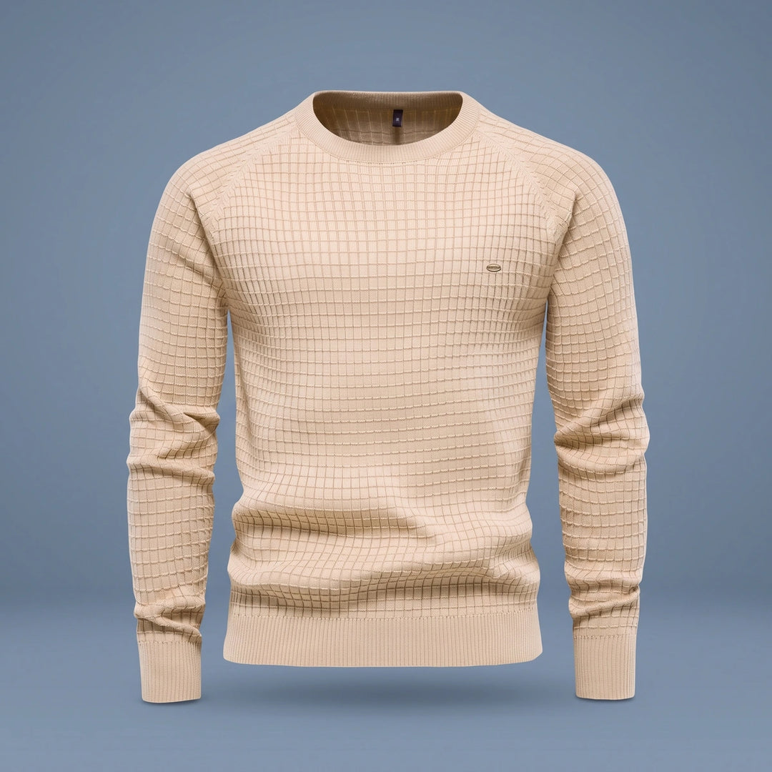 Zachary Waffle Knit Crew Neck Sweater - Beige