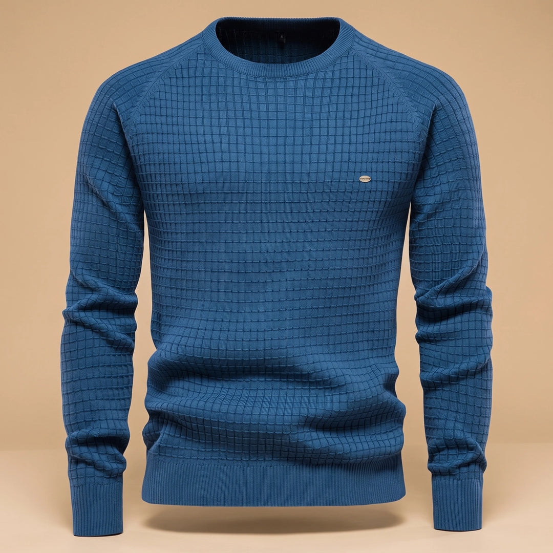 Zachary Waffle Knit Crew Neck Sweater - Blue