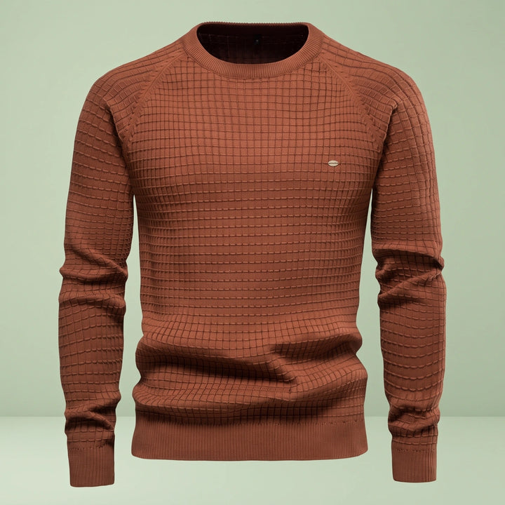 Zachary Waffle Knit Crew Neck Sweater - Brown