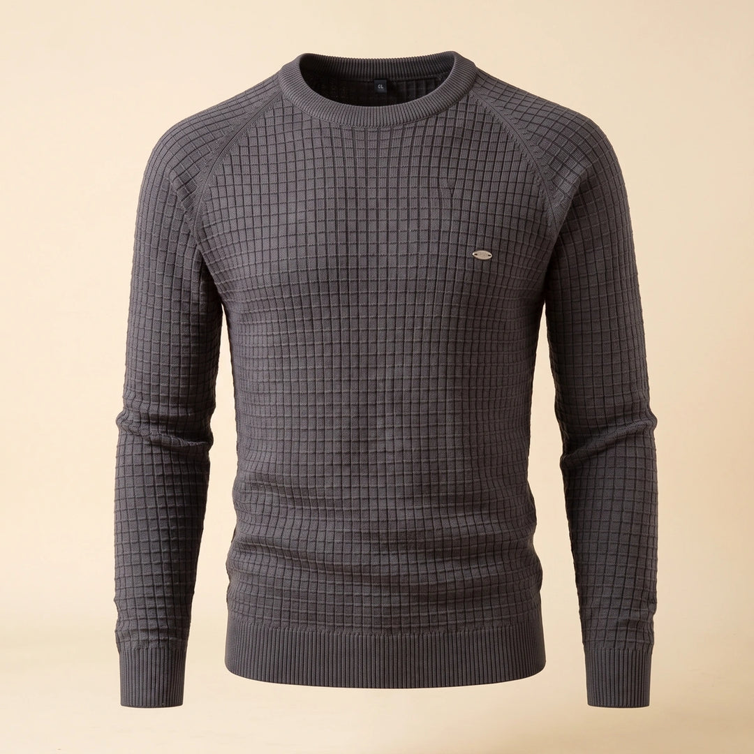 Zachary Waffle Knit Crew Neck Sweater - Gray