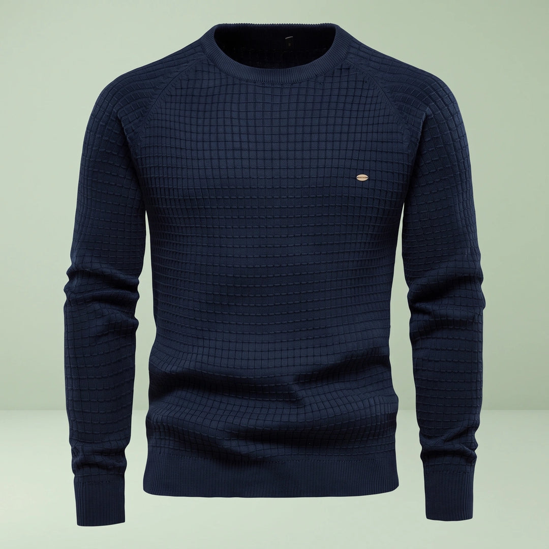 Zachary Waffle Knit Crew Neck Sweater - Navy Blue